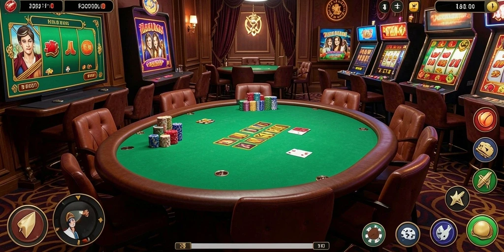 Screenshot aplikasi LMBASLOT dengan tema slot klasik.